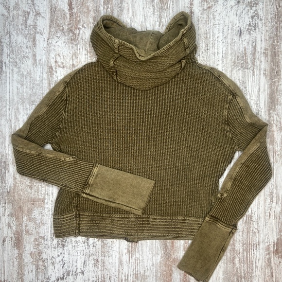 Free People One Mason Hoodie Green/Brown EUC  Small - Picture 7 of 9